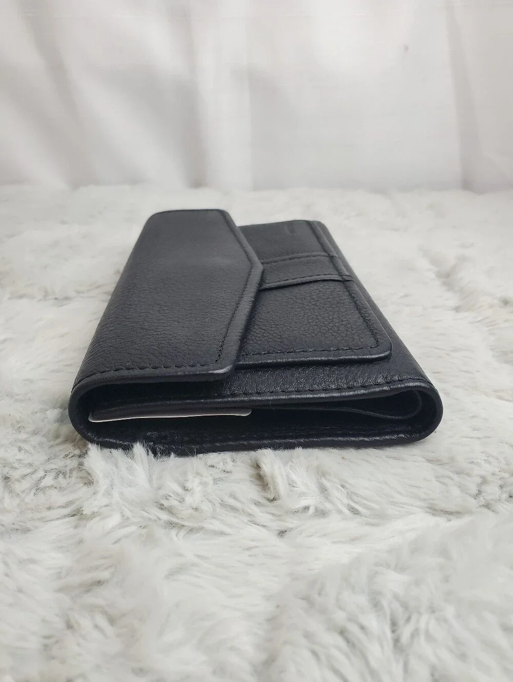 NWT Vintage Fossil Black Leather Tri Fold Wallet Coin Dept & Removable Checkbook